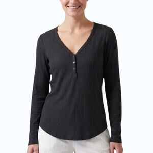 Athleta Wind Down Sleep Top Black Ribbed Henley Women Size M NWT